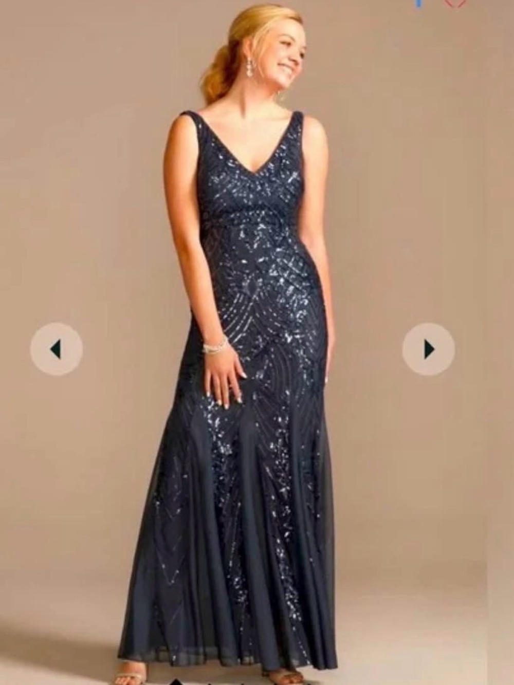 Elegant Navy Sequin V-Neck Evening Gown - Women's Dress